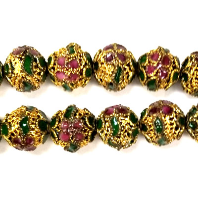 ENAMEL FILIGREE ROUND 10MM GREEN (GOLD)
